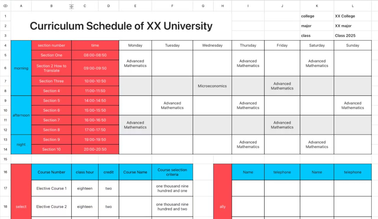 University Curriculum Schedule 6